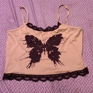 green & black lace butterfly crop top gothic